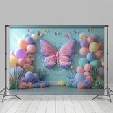 Aperturee - Aperturee Sweet Butterfly Balloons Floral Cake Smash Backdrop